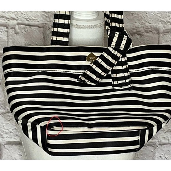 Kate Spade Hana Flatiron Handbag - Black White Stripe with Bow - Picture 5 of 15